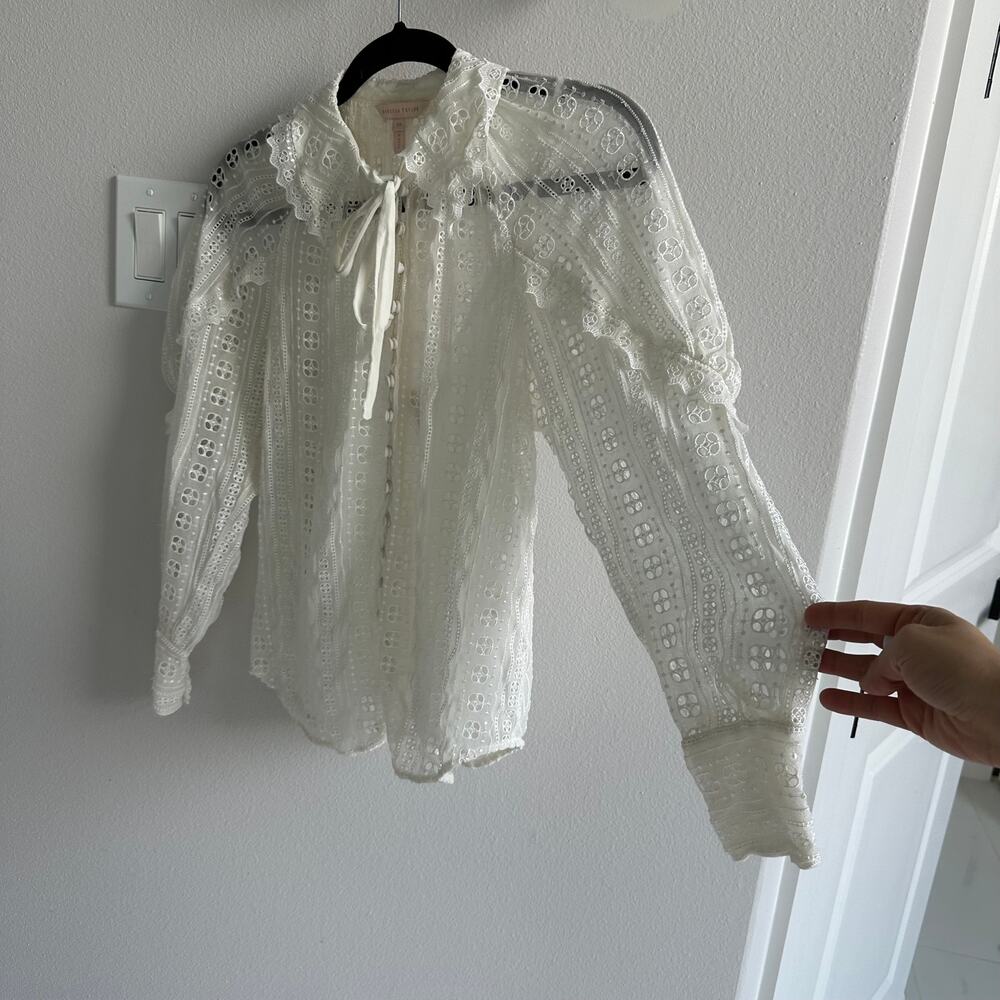 Rebecca Taylor Long Sleeve Geo Eyelet Blouse Top Size XS - Picture 3 of 5
